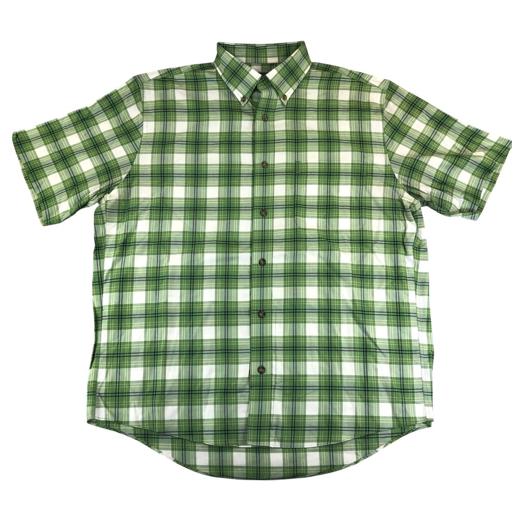 Cabela's Plaid Button Up Short‎ Sleeve Casual Shirt Green Mens Large